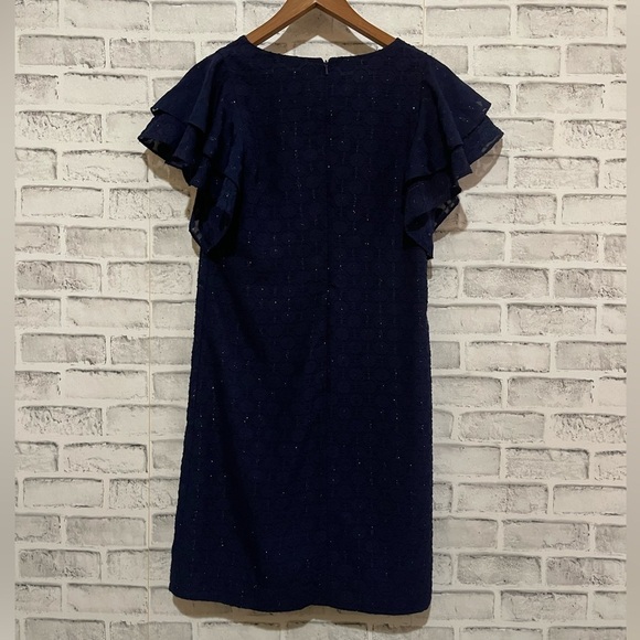 Lilly Pulitzer Kathie dress navy blue metallic ruffle sleeves v-neck Size 2 - Picture 3 of 5